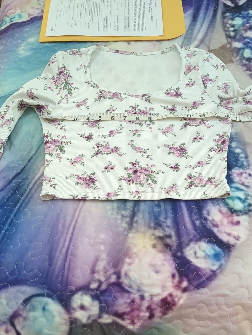 🌸 Floral Ribbed Long Sleeve Crop Top – Size Small - Picture 9 of 11